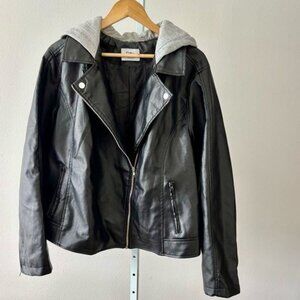 Rue 21+ Jacket 3X Retro Moto Zip Faux Leather Hood Mixed Media Streetwear Grunge